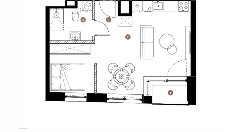 Rzut - Mieszkanie na sprzedaż 1 pokój o powierzchni 37,03 m² - numer 2.06.08 w Katowicka Residence