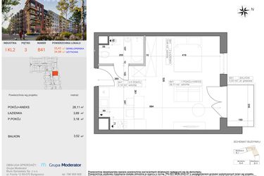 Rzut - Mieszkanie na sprzedaż 1 pokój o powierzchni 34,98 m² - numer I-B41 w Industria etap I-B