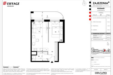 Rzut - Mieszkanie na sprzedaż 1 pokój o powierzchni 42,32 m² - numer B.3.1 w Zajezdnia
