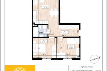 Rzut - Mieszkanie na sprzedaż 3 pokoje o powierzchni 57,6 m² - numer A3/1/1 w ACCANTO