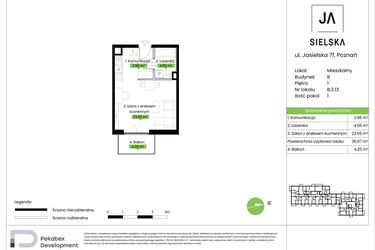 Rzut - Mieszkanie na sprzedaż 1 pokój o powierzchni 30,67 m² - numer B.2.13 w JA_SIELSKA V