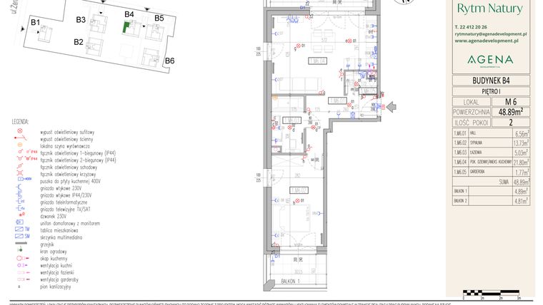 Rzut - Mieszkanie na sprzedaż 2 pokoje o powierzchni 48,89 m² - numer B4M6 w Rytm Natury