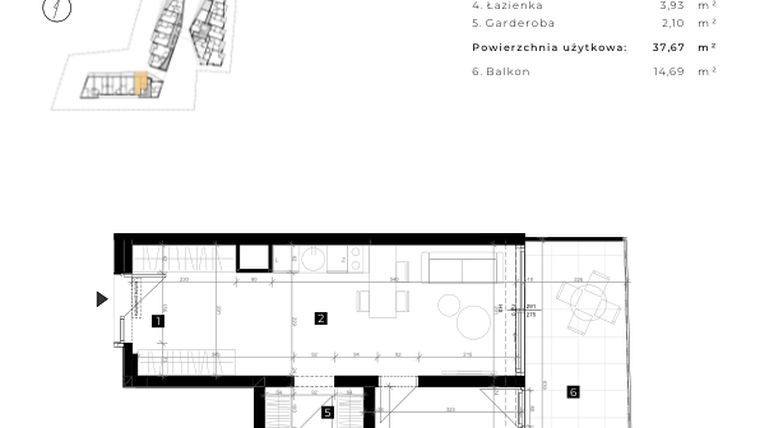Rzut - Mieszkanie na sprzedaż 2 pokoje o powierzchni 37,67 m² - numer A.3.25 w Cisha Apartamenty Dziwnów