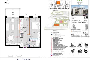 Rzut - Mieszkanie na sprzedaż 2 pokoje o powierzchni 51,33 m² - numer K7/38 w Kleszczewo Park - etap IV