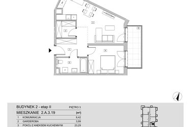Rzut - Mieszkanie na sprzedaż 2 pokoje o powierzchni 53,64 m² - numer 2.A.3.19 w ATAL Apollina II
