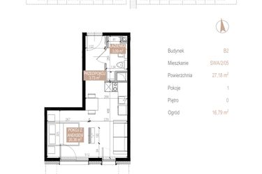 Rzut - Mieszkanie na sprzedaż 1 pokój o powierzchni 27,18 m² - numer SWA/2/05/D w Apartamenty Świeradowska