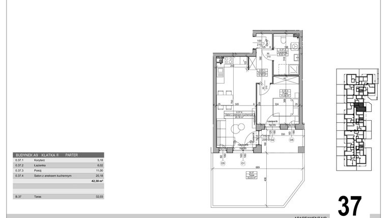 Rzut - Mieszkanie na sprzedaż 2 pokoje o powierzchni 42,38 m² - numer A.9.M.37 w Sobola Biel A9