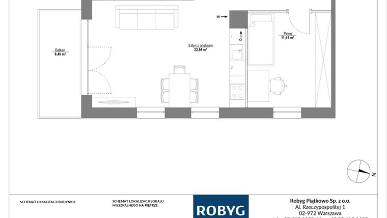 Rzut - Mieszkanie na sprzedaż 3 pokoje o powierzchni 62,11 m² - numer 2M03 w Piątkowo Residence