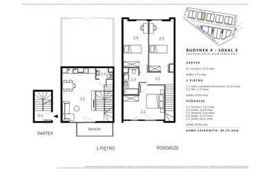 Rzut - Mieszkanie na sprzedaż 3 pokoje o powierzchni 96,1 m² - numer B4/M2 w Wille Estezja