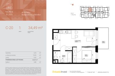 Rzut - Mieszkanie na sprzedaż 2 pokoje o powierzchni 34,49 m² - numer M20_NF.c w Nowe Flisy II
