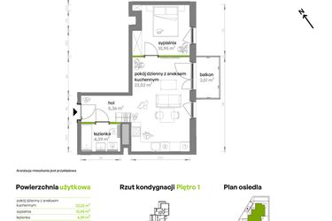 Rzut - Mieszkanie na sprzedaż 2 pokoje o powierzchni 42,72 m² - numer AA0101 w Ptasia Vita