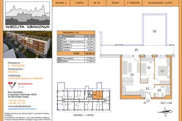 Rzut - Mieszkanie na sprzedaż 3 pokoje o powierzchni 48,85 m² - numer M1 w Weduta Krakowa