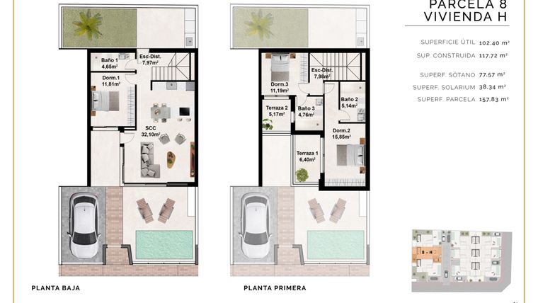Rzut - Dom na sprzedaż 3 pokoje o powierzchni 118,01 m² - numer H w Dom szeregowy w Benijófar - 51866504