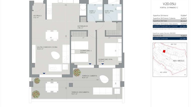 Rzut - Mieszkanie na sprzedaż 2 pokoje o powierzchni 103 m² - numer 1.1.C w Aby Middle