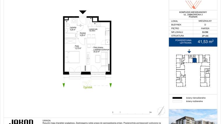 Rzut - Mieszkanie na sprzedaż 2 pokoje o powierzchni 41,53 m² - numer D.C50 w Wieruszowska D