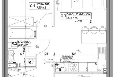Rzut - Mieszkanie na sprzedaż 3 pokoje o powierzchni 57,39 m² - numer 62A w Osiedle Młodych etap X