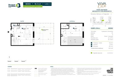 Rzut - Mieszkanie na sprzedaż 1 pokój o powierzchni 58,16 m² - numer BE0002 w Viva Cité
