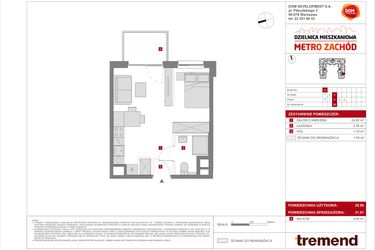 Rzut - Mieszkanie na sprzedaż 1 pokój o powierzchni 31,01 m² - numer A.96 w Dzielnica Mieszkaniowa Metro Zachód - etap 8.1