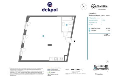 Rzut - Mieszkanie na sprzedaż 1 pokój o powierzchni 65,27 m² - numer 1.1.006 w Granaria