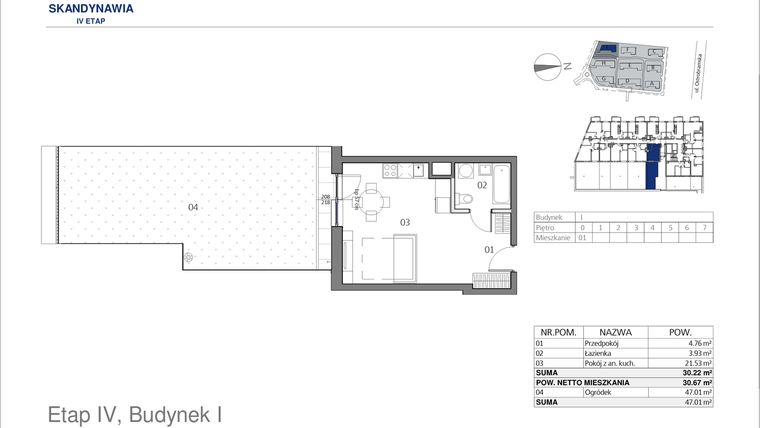Rzut - Mieszkanie na sprzedaż 1 pokój o powierzchni 30,22 m² - numer I0001 w Park Skandynawia V