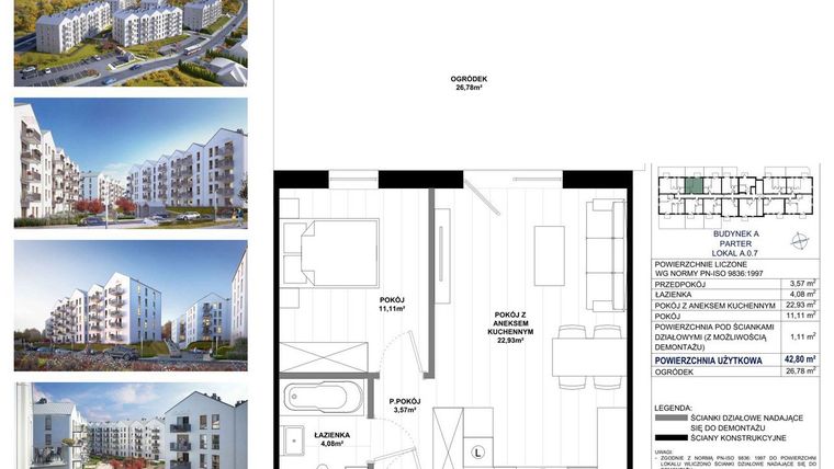 Rzut - Mieszkanie na sprzedaż 2 pokoje o powierzchni 42,8 m² - numer A.0.7 w Skandinavia