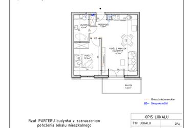 Rzut - Mieszkanie na sprzedaż 2 pokoje o powierzchni 44,04 m² - numer 4 w Harmonia bud. M3