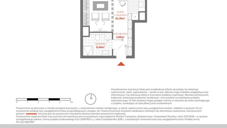Rzut - Mieszkanie na sprzedaż 1 pokój o powierzchni 33,74 m² - numer F.04.01 w Pierwsza Dzielnica - etap III