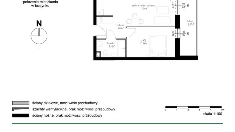 Rzut - Mieszkanie na sprzedaż 2 pokoje o powierzchni 38,32 m² - numer 10 w Wędrowna