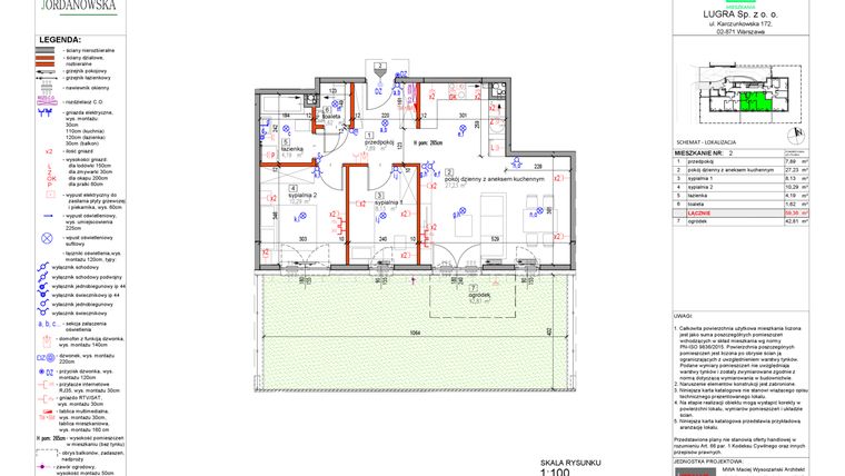 Rzut - Mieszkanie na sprzedaż 3 pokoje o powierzchni 59,36 m² - numer 2 w Apartamenty Jordanowska