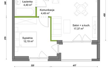 Rzut - Mieszkanie na sprzedaż 2 pokoje o powierzchni 38,45 m² - numer E2/F/03 w Orawska Vita