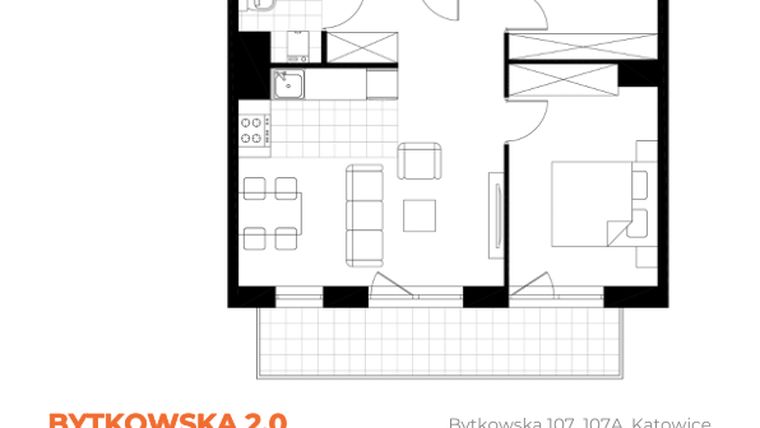 Rzut - Mieszkanie na sprzedaż 3 pokoje o powierzchni 57,2 m² - numer B_M33 w Bytkowska 2.0