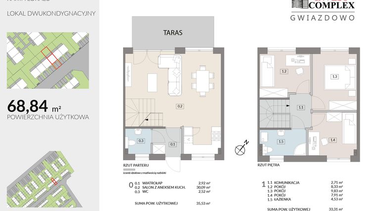 Rzut - Mieszkanie na sprzedaż 4 pokoje o powierzchni 68,47 m² - numer J8.2 w Osiedle Gwiazdowo etap 6B