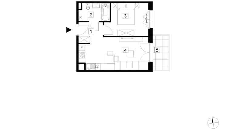 Rzut - Mieszkanie na sprzedaż 2 pokoje o powierzchni 37 m² - numer A1-1-8 w Hipoteczna Park