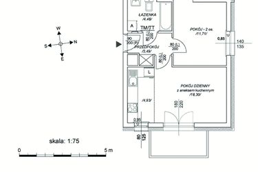 Rzut - Mieszkanie na sprzedaż 2 pokoje o powierzchni 37,98 m² - numer M43 w Osiedle Mała Dziesiąta etap II