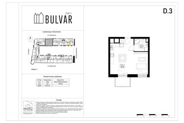 Rzut - Mieszkanie na sprzedaż 1 pokój o powierzchni 33,2 m² - numer D3 w Bulvar etap II