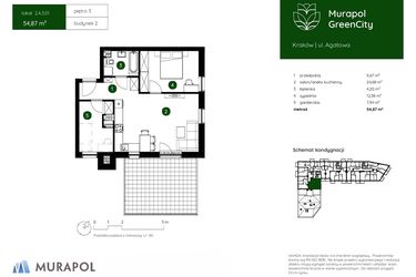 Rzut - Mieszkanie na sprzedaż 2 pokoje o powierzchni 54,87 m² - numer 2.A.3.01 w Murapol GreenCity bud. 2