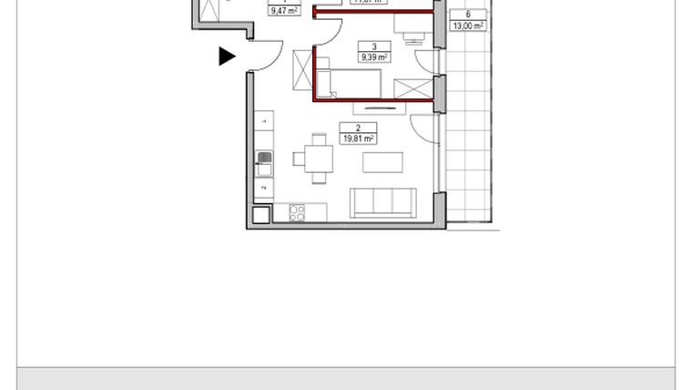 Rzut - Mieszkanie na sprzedaż 3 pokoje o powierzchni 55,25 m² - numer D1.1.1.4 w Nowy Targówek VI
