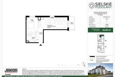 Rzut - Mieszkanie na sprzedaż 2 pokoje o powierzchni 45,37 m² - numer C.B30 w Sielskie Podolany II