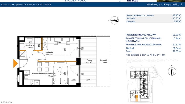 Rzut - Mieszkanie na sprzedaż 2 pokoje o powierzchni 33,67 m² - numer 0.11 w The Blue