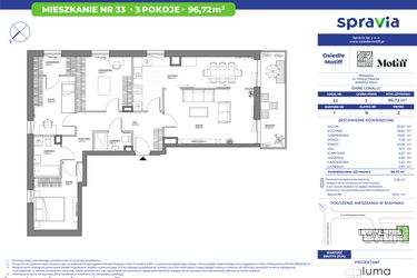 Rzut - Mieszkanie na sprzedaż 3 pokoje o powierzchni 96,72 m² - numer 1/33 w Osiedle Motiff