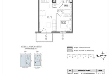 Rzut - Mieszkanie na sprzedaż 2 pokoje o powierzchni 35,19 m² - numer 6.A.33 w Urzeka bud. 6 i 7