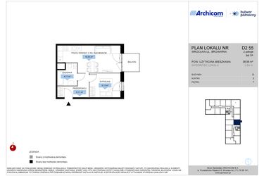 Rzut - Mieszkanie na sprzedaż 2 pokoje o powierzchni 38,56 m² - numer D2.55 w Bulwar Północny