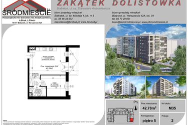 Rzut - Mieszkanie na sprzedaż 2 pokoje o powierzchni 42,78 m² - numer M35 w Zakątek Dolistówka - etap A