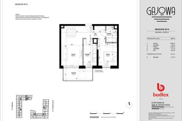 Rzut - Mieszkanie na sprzedaż 2 pokoje o powierzchni 48,37 m² - numer 20 w Gajowa bud. A