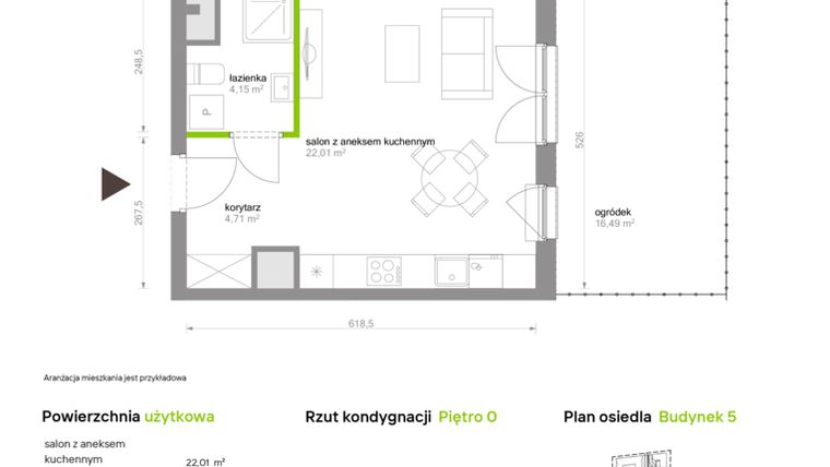 Rzut - Mieszkanie na sprzedaż 1 pokój o powierzchni 30,87 m² - numer C5.0C68 w Bemowo Vita