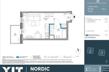 Rzut - Mieszkanie na sprzedaż 1 pokój o powierzchni 26,8 m² - numer 38 w Nordic Górka Narodowa
