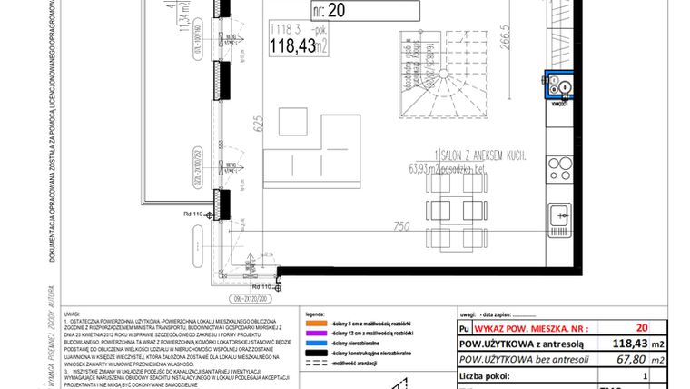 Rzut - Mieszkanie na sprzedaż 1 pokój o powierzchni 118,43 m² - numer 20 w Strumykowa