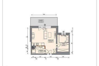 Rzut - Mieszkanie na sprzedaż 2 pokoje o powierzchni 35,45 m² - numer B5.1.12.2A w Stegna Park II