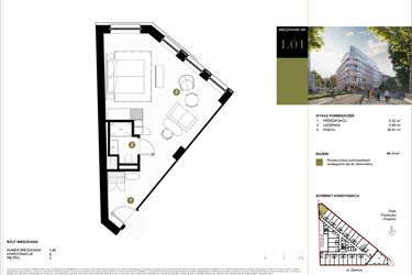 Rzut - Mieszkanie na sprzedaż 1 pokój o powierzchni 40,15 m² - numer 101 w Y3 Signature Hotel