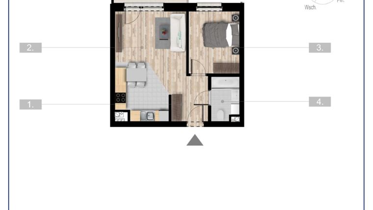 Rzut - Mieszkanie na sprzedaż 2 pokoje o powierzchni 41,67 m² - numer 48 w Szczytno Dąbrowskiego - etap 3
